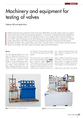 Machinery and equipment for testing of valves