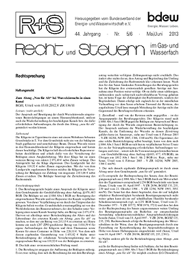 R + S - Recht und Steuern im Gas- und Wasserfach - Ausgabe 05-06 2013
