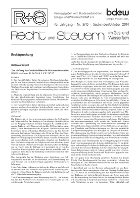R + S - Recht und Steuern im Gas- und Wasserfach - Ausgabe 09-10 2014