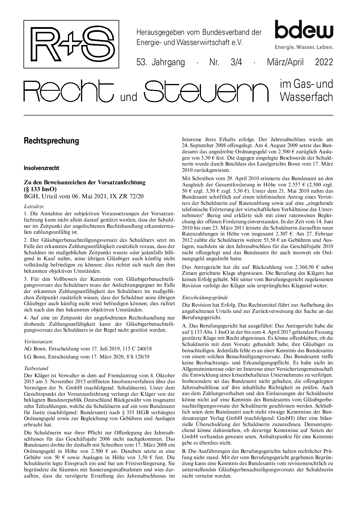 R + S - Recht und Steuern im Gas- und Wasserfach - 03-04 2022