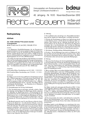 R + S - Recht und Steuern im Gas- und Wasserfach - Ausgabe 11-12 2012