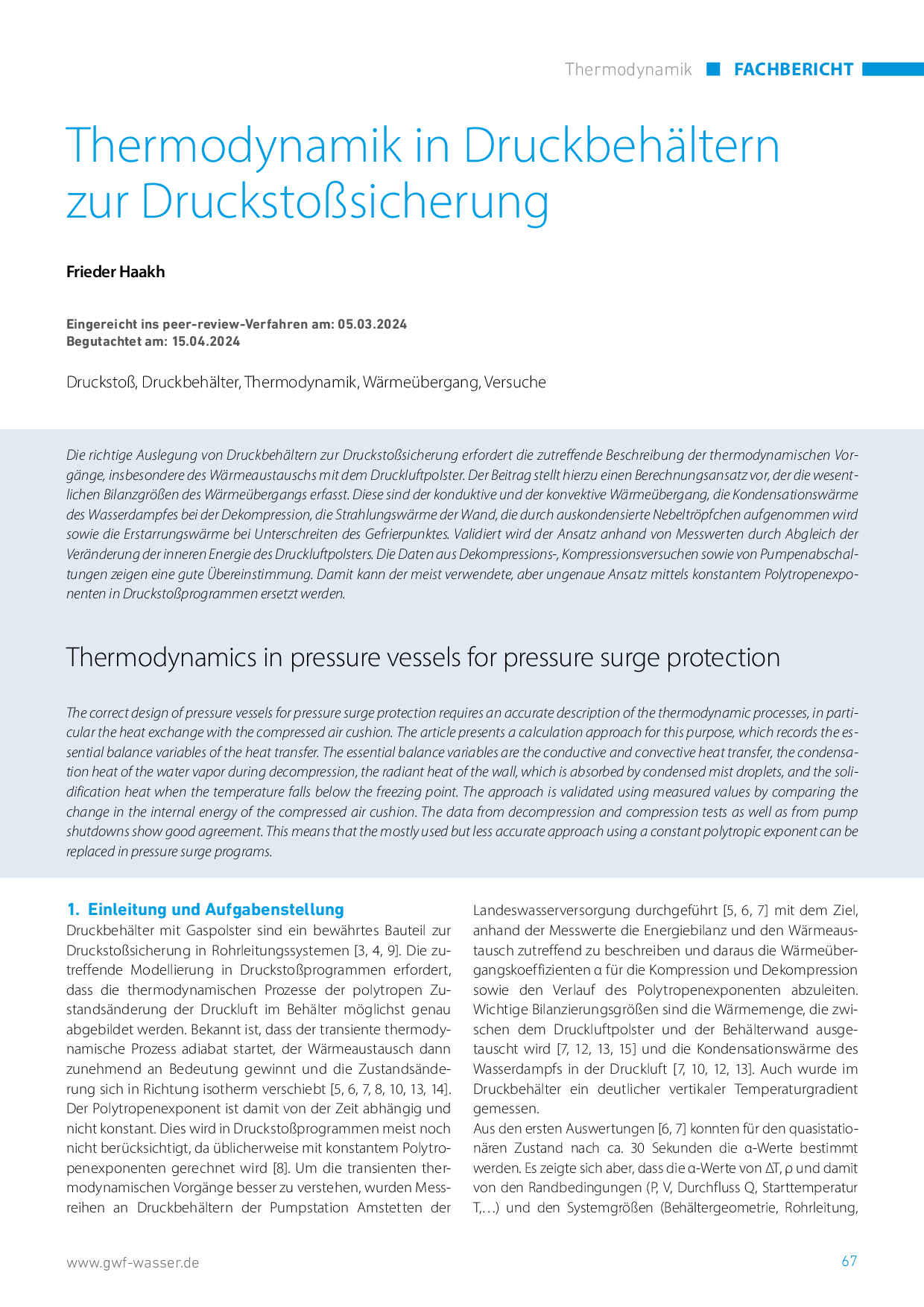 Thermodynamik in Druckbehältern zur Druckstoßsicherung