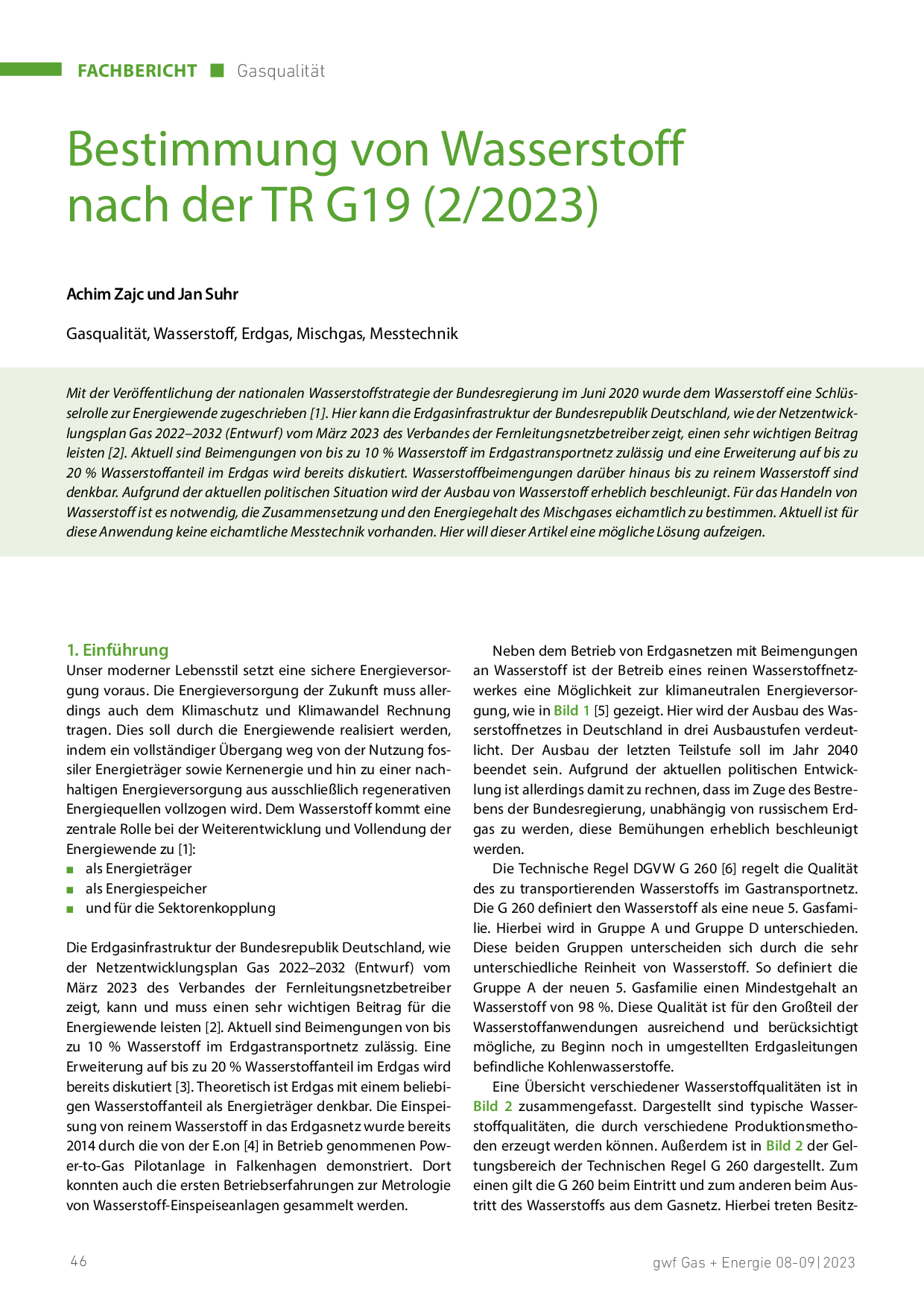 Bestimmung von Wasserstoff nach der TR G19 (2/2023)