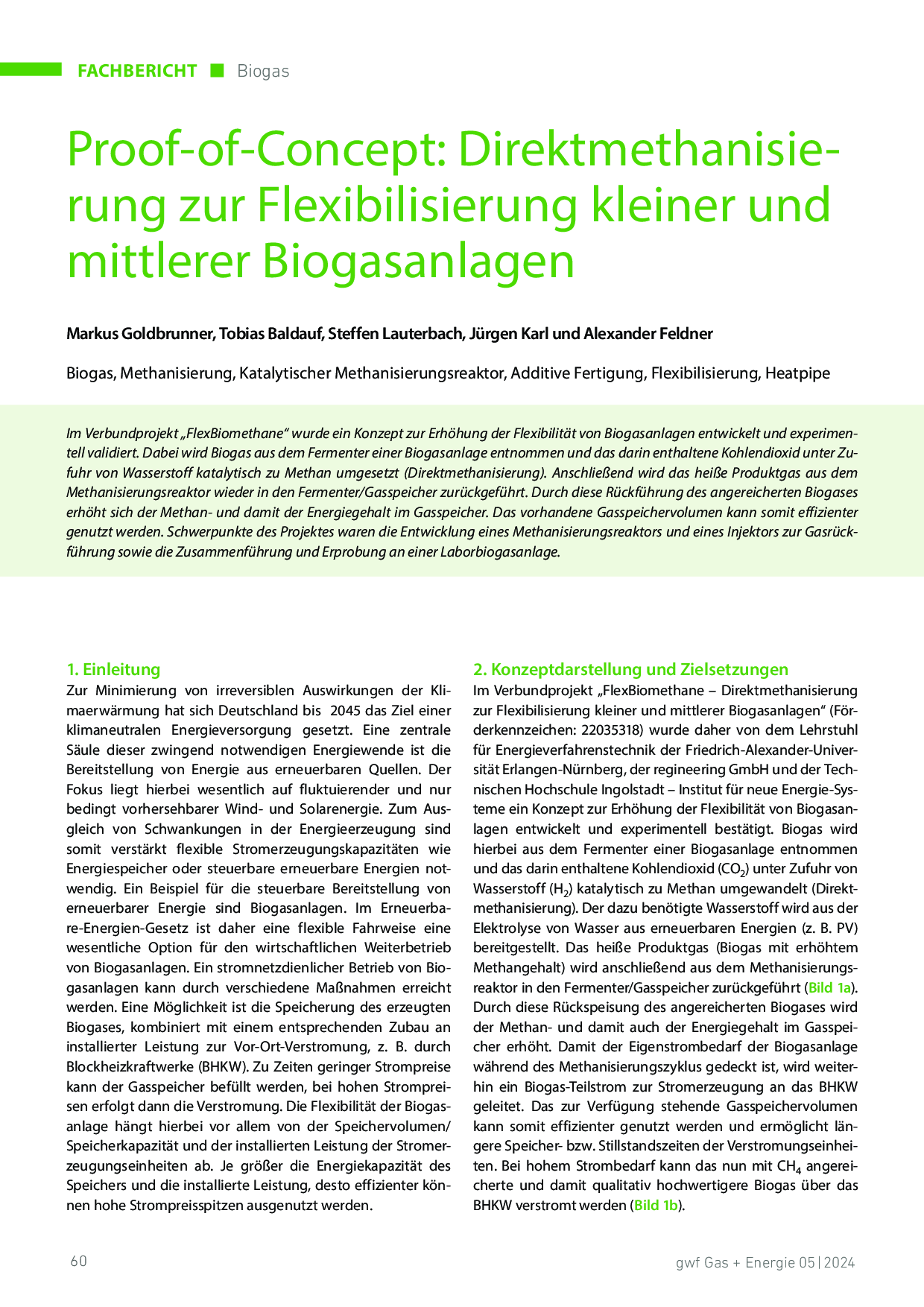 Proof-of-Concept: Direktmethanisierung zur Flexibilisierung kleiner und mittlerer Biogasanlagen