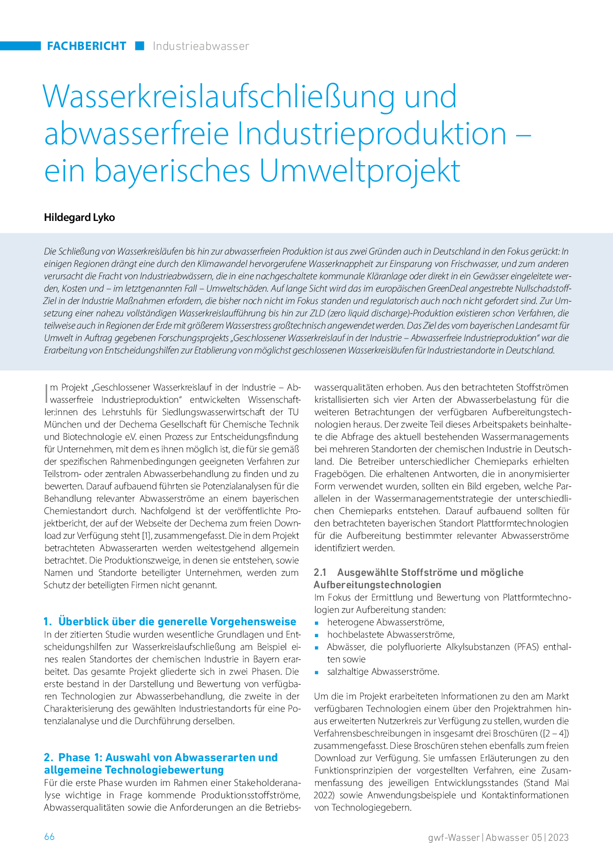 Wasserkreislaufschließung und abwasserfreie Industrieproduktion – ein bayerisches Umweltprojekt