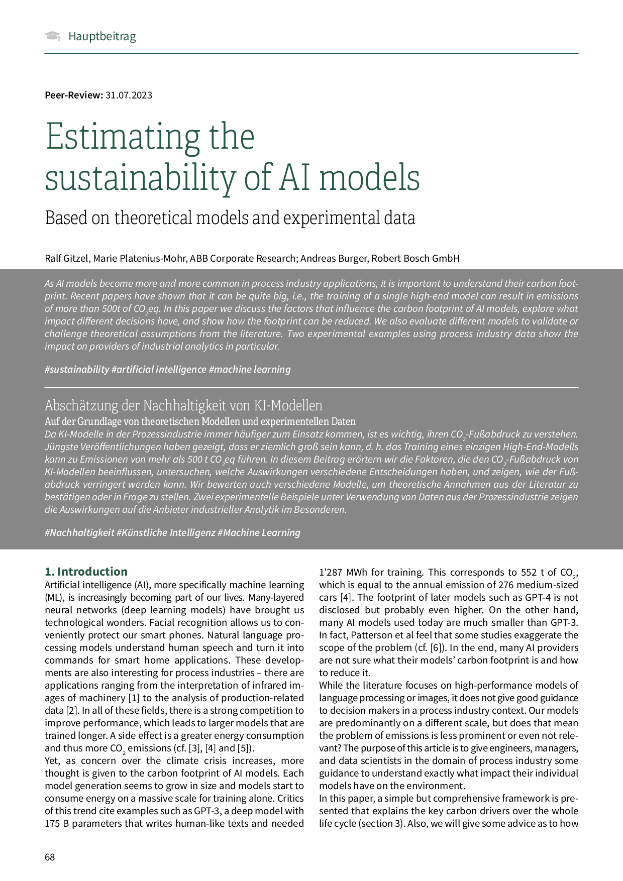 Estimating the sustainability of AI models
