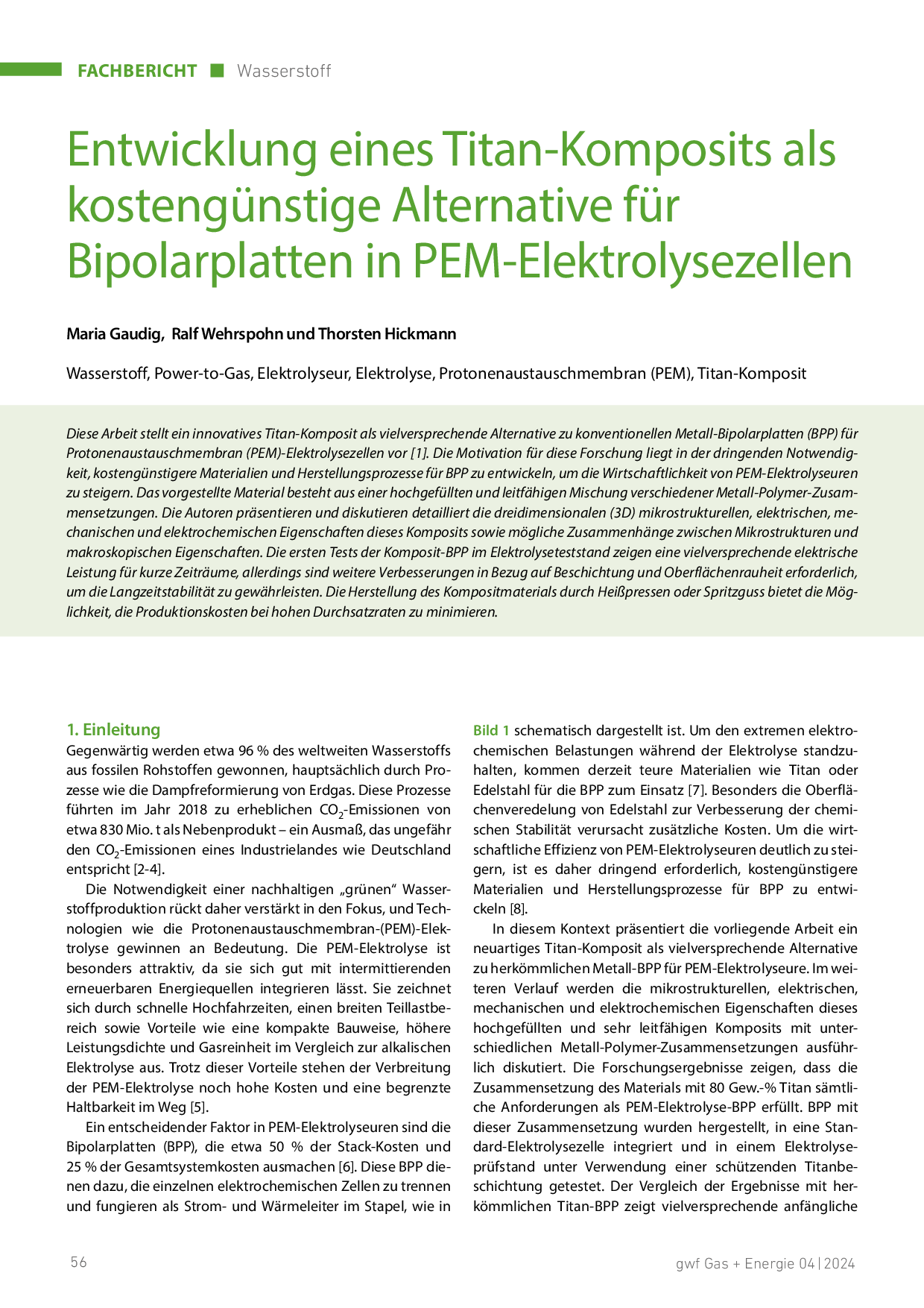 Entwicklung eines Titan-Komposits als kostengünstige Alternative für Bipolarplatten in PEM-Elektrolysezellen