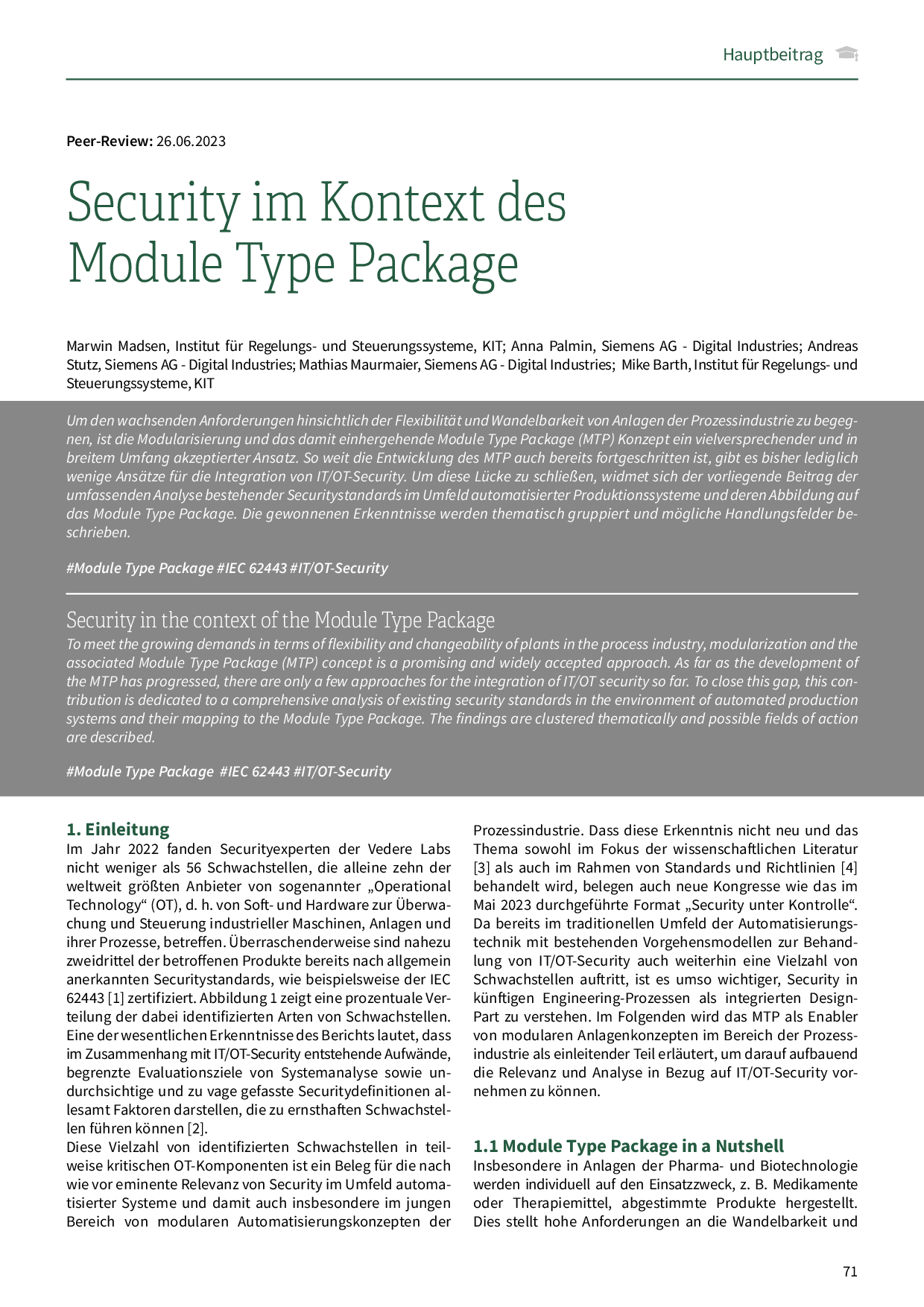 Security im Kontext des Module Type Package